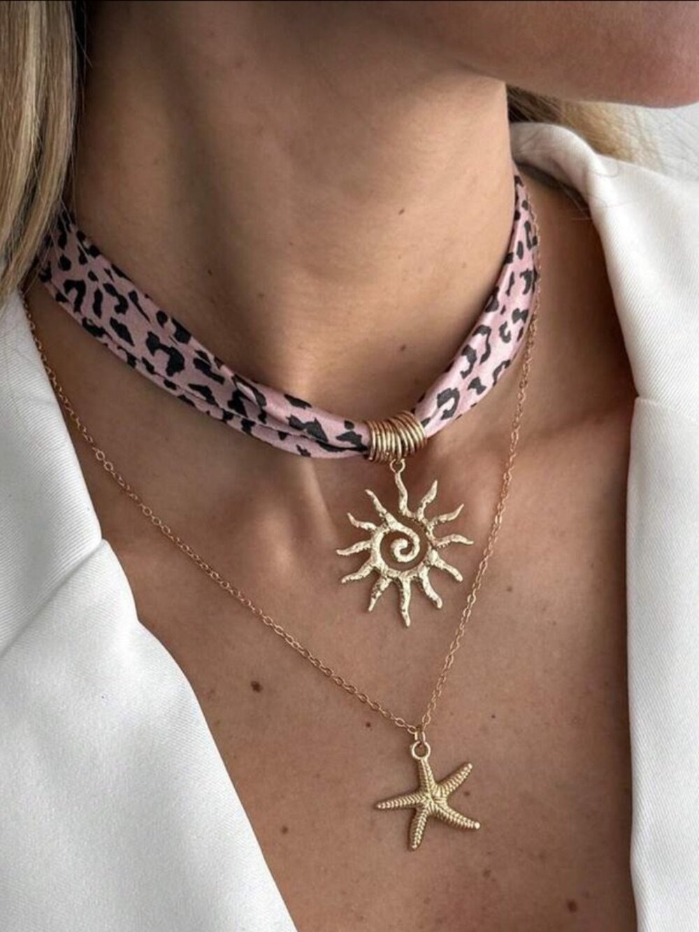 Gold Sun Star Layered Necklace M718